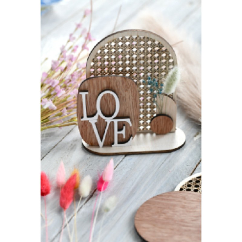 Lasercut Ξύλινο Διακοσμητικό με Χειροποίητο Σχέδιο love σε λευκό χρώμα  12Χ15CM